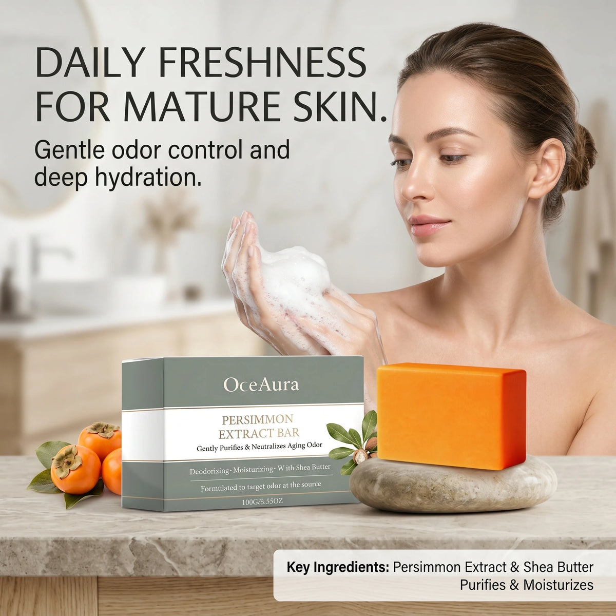 Persimmon Deodorizing Body Soap Aging Odor Neutralizer Skin Care Bar