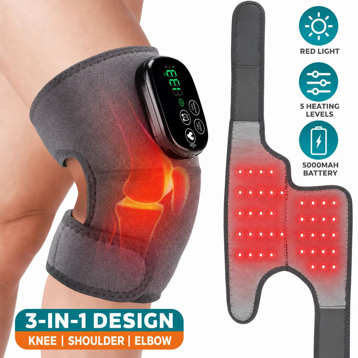 Cordless Heated Knee Wrap with Red Light and 4 Temp Settings - 1