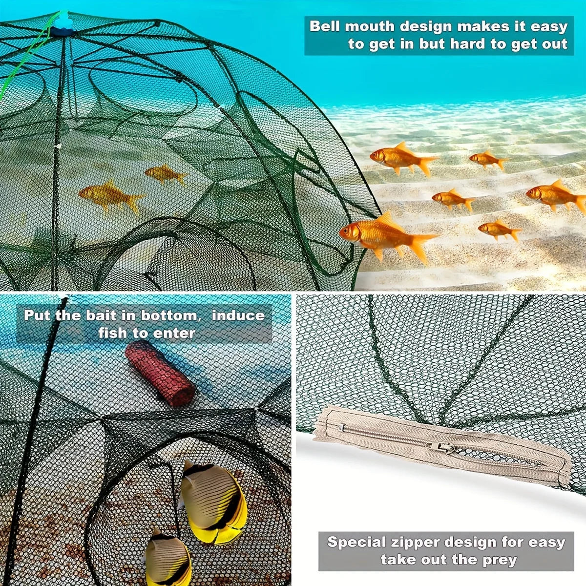 Foldable Fishing Net Trap Umbrella Style Minnow Crab Shrimp Catcher