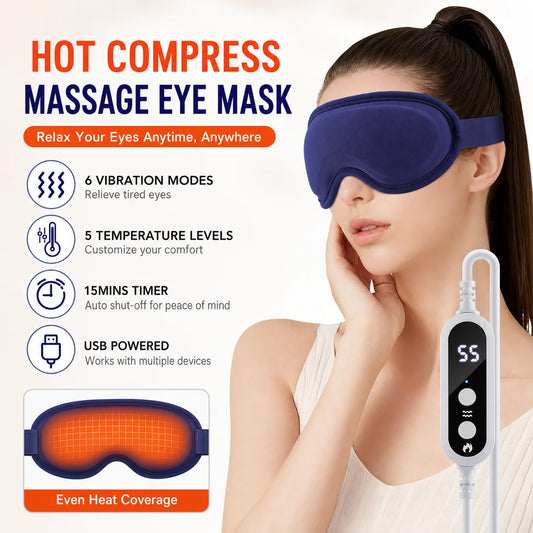 Electric Heated Eye Massager Sleep Mask Vibration Warm Compress Pad
