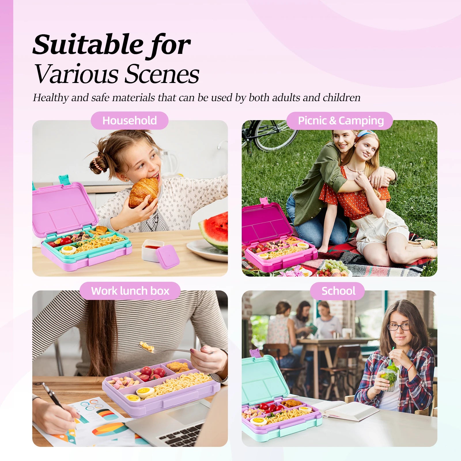 Kids Bento Box Divided Lunch Container Leakproof School Food Box 1180ml - 13
