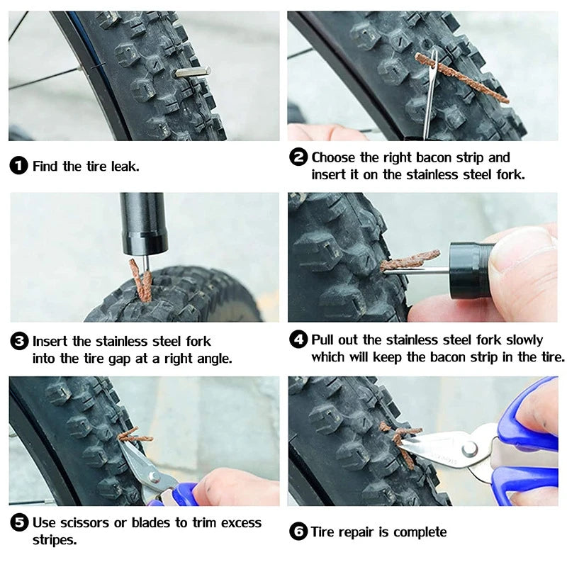 Portable Bike Tubeless Tire Repair Kit Emergency Plug Tool Set - 5