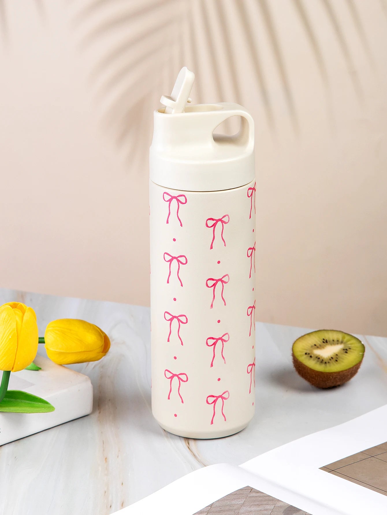 500ml Bow Print Insulated Stainless Steel Tumbler Cup with Straw - 11