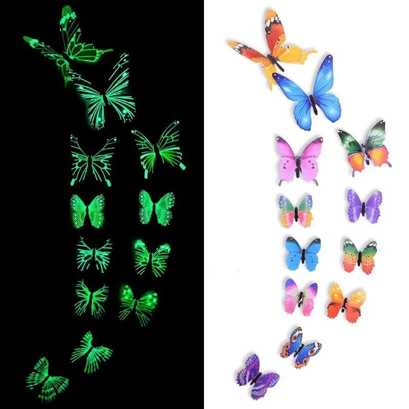12PCS 3D Luminous Butterfly Wall Stickers Glow in the Dark Home Decor - 9