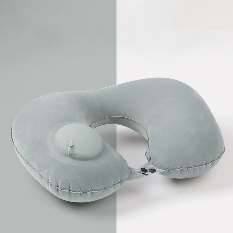 Portable Inflatable Travel Neck Pillow U Shaped Press Pump Cushion - 9