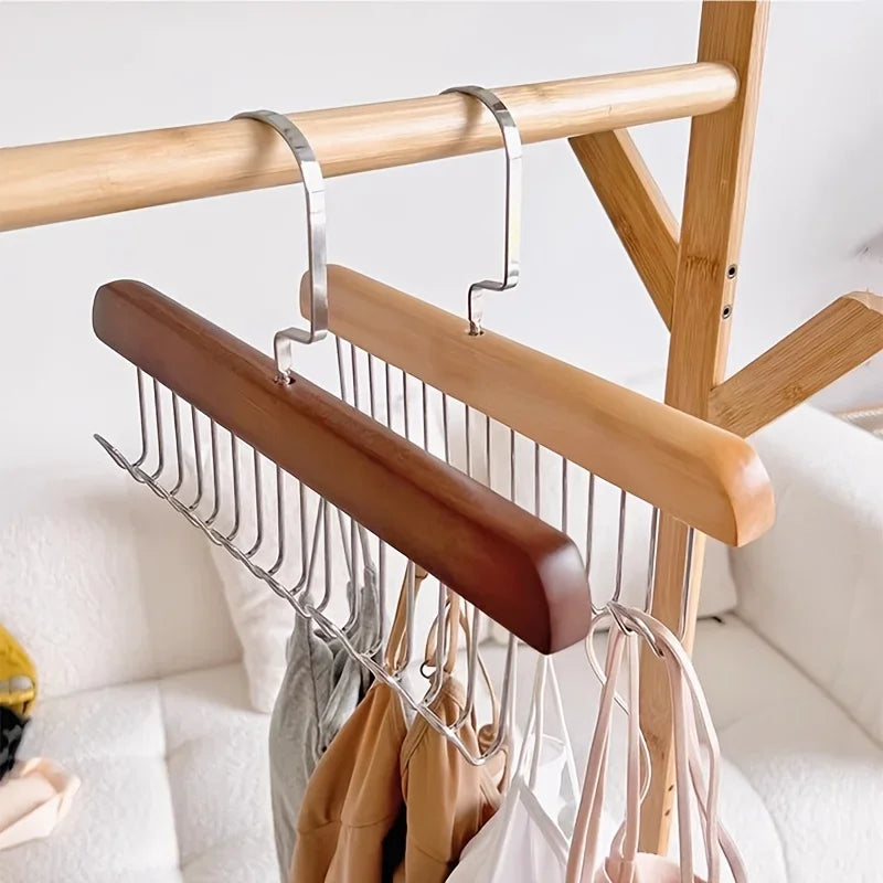 8 Hook Wooden Closet Organizer Rack for Belts Ties and Accessories