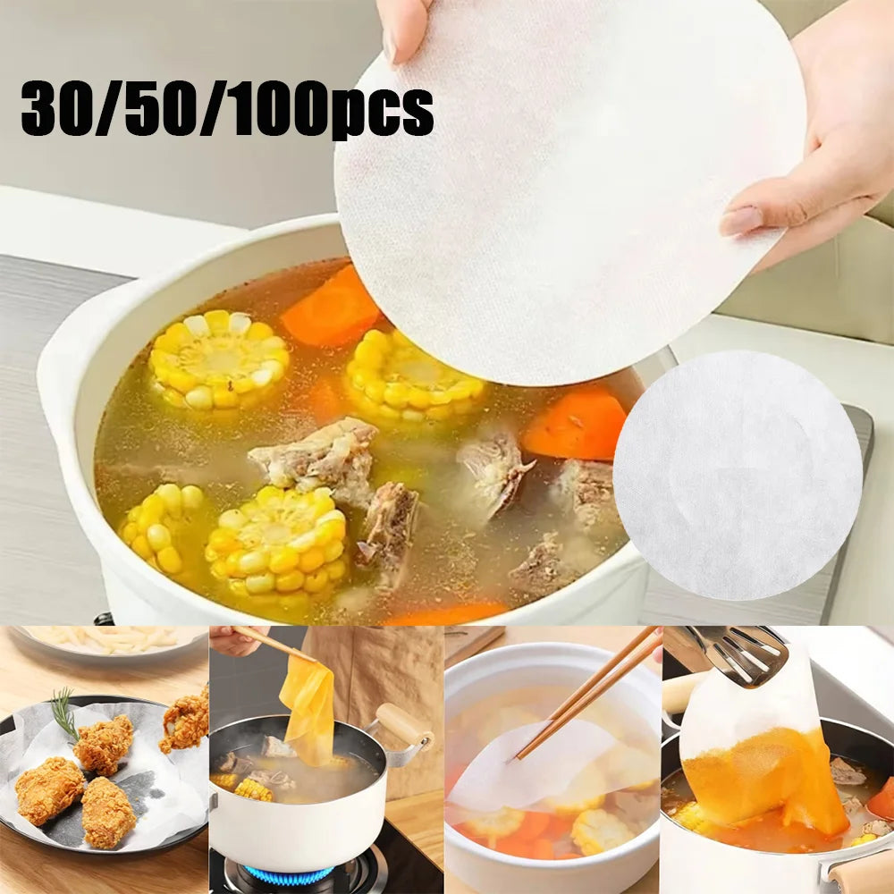 Kitchen Oil Absorbing Paper Food Grade Soup Grease Filter Sheets 30-100Pcs - 1