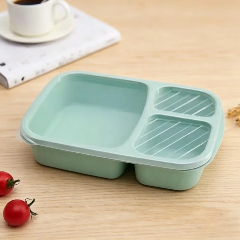 3 Compartment Bento Lunch Box Wheat Straw Meal Prep Food Container
