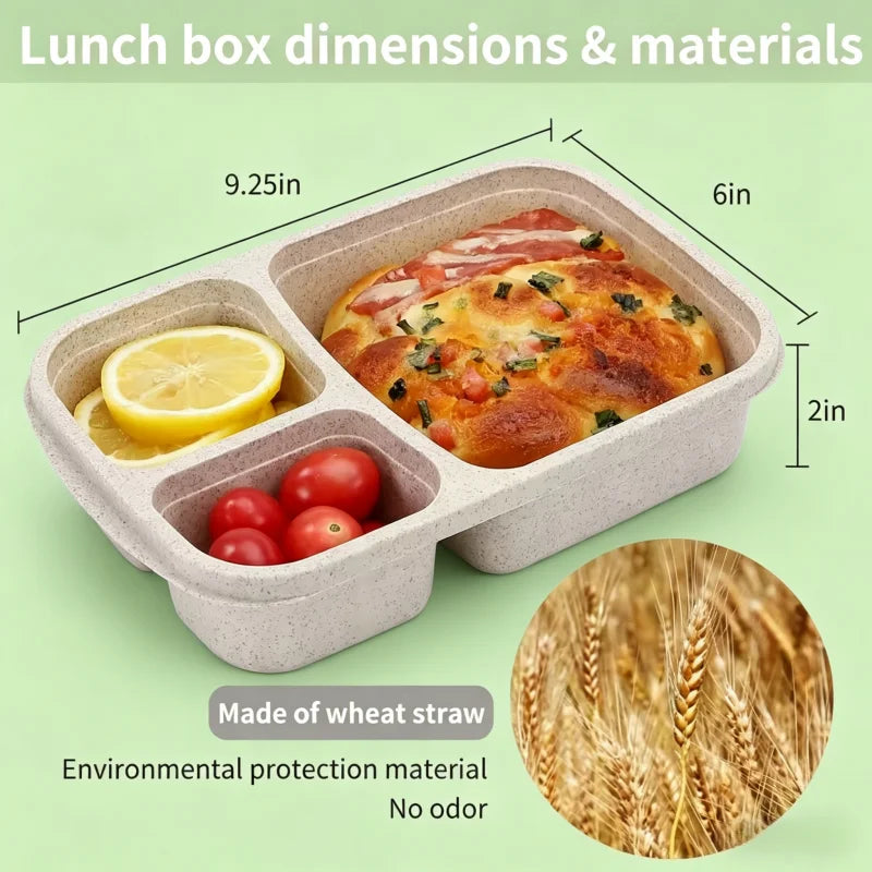 3 Compartment Bento Lunch Box Wheat Straw Meal Prep Food Container