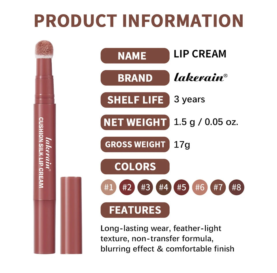 Lakerain Cushion Silk Lip Cream Matte Velvet Lip Glaze Blush - 19