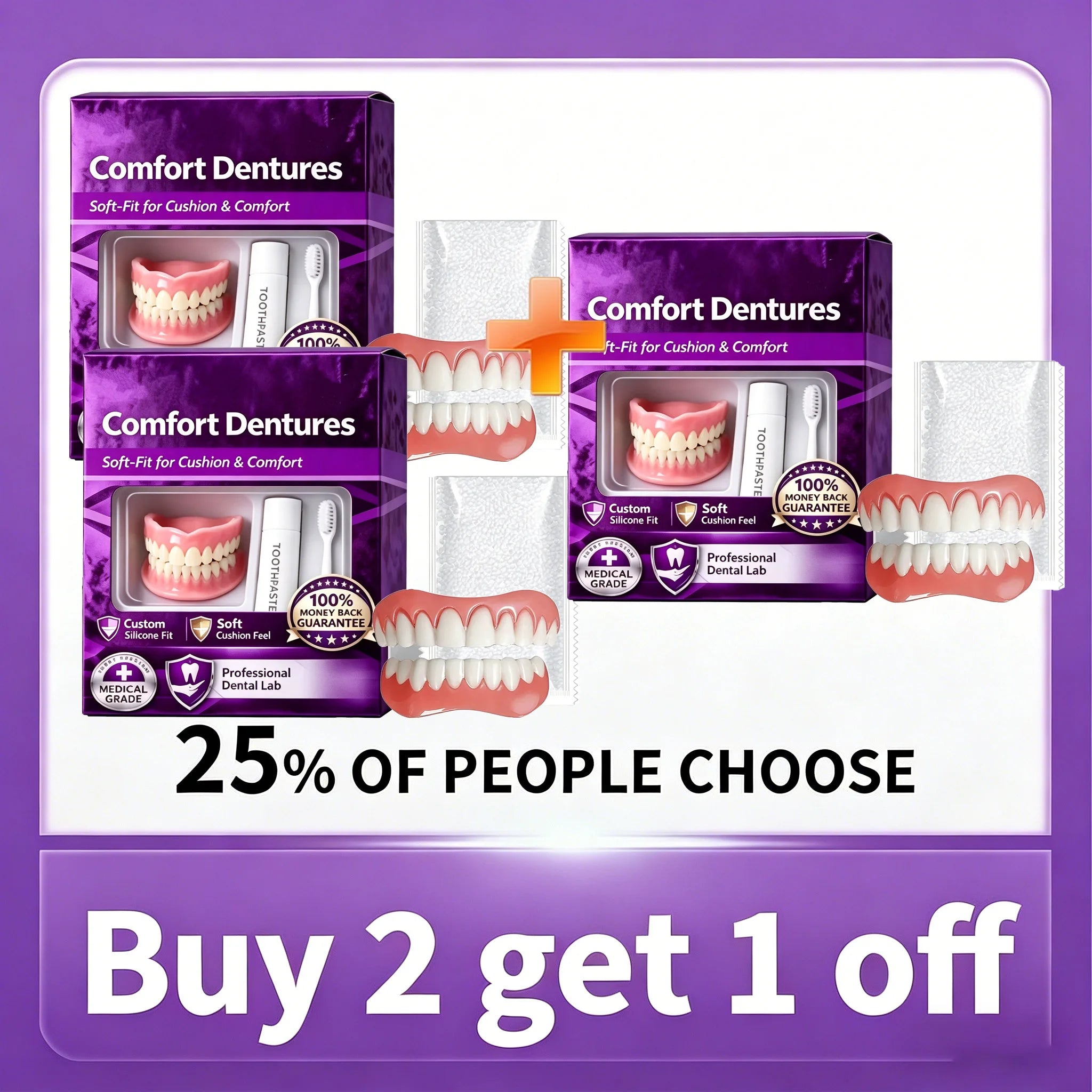 Soft Silicone False Teeth Upper And Lower Cosmetic Dentures - 17