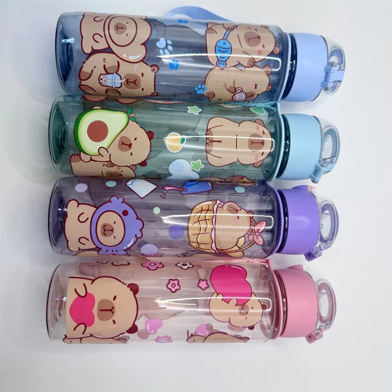 700ml Capybara Water Bottle Leak Proof Sports Cup with Straw and Strap