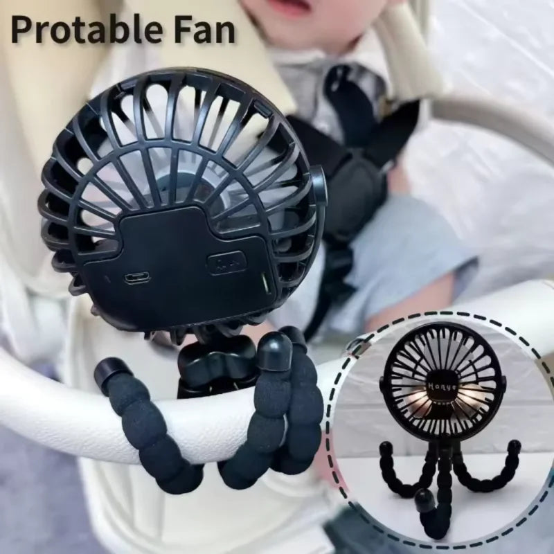 Portable Baby Stroller Fan Rechargeable Flexible Tripod Desk Fan
