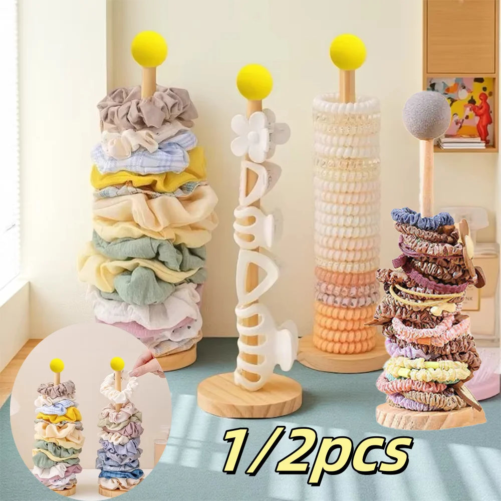 Wooden Hair Scrunchie Holder Organizer Display Stand for Jewelry Braclets - 1