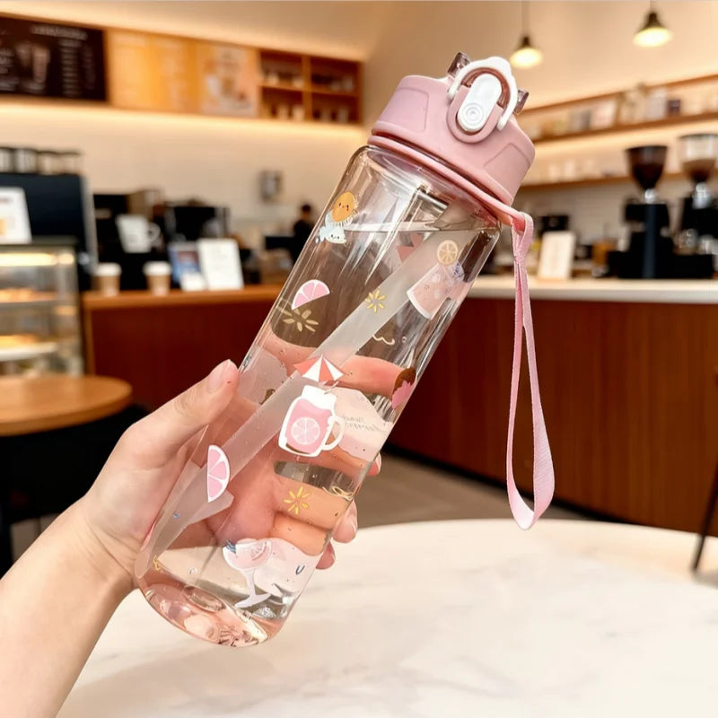 Transparent Cartoon Water Bottle Large Capacity Sports Fitness Cup - 1