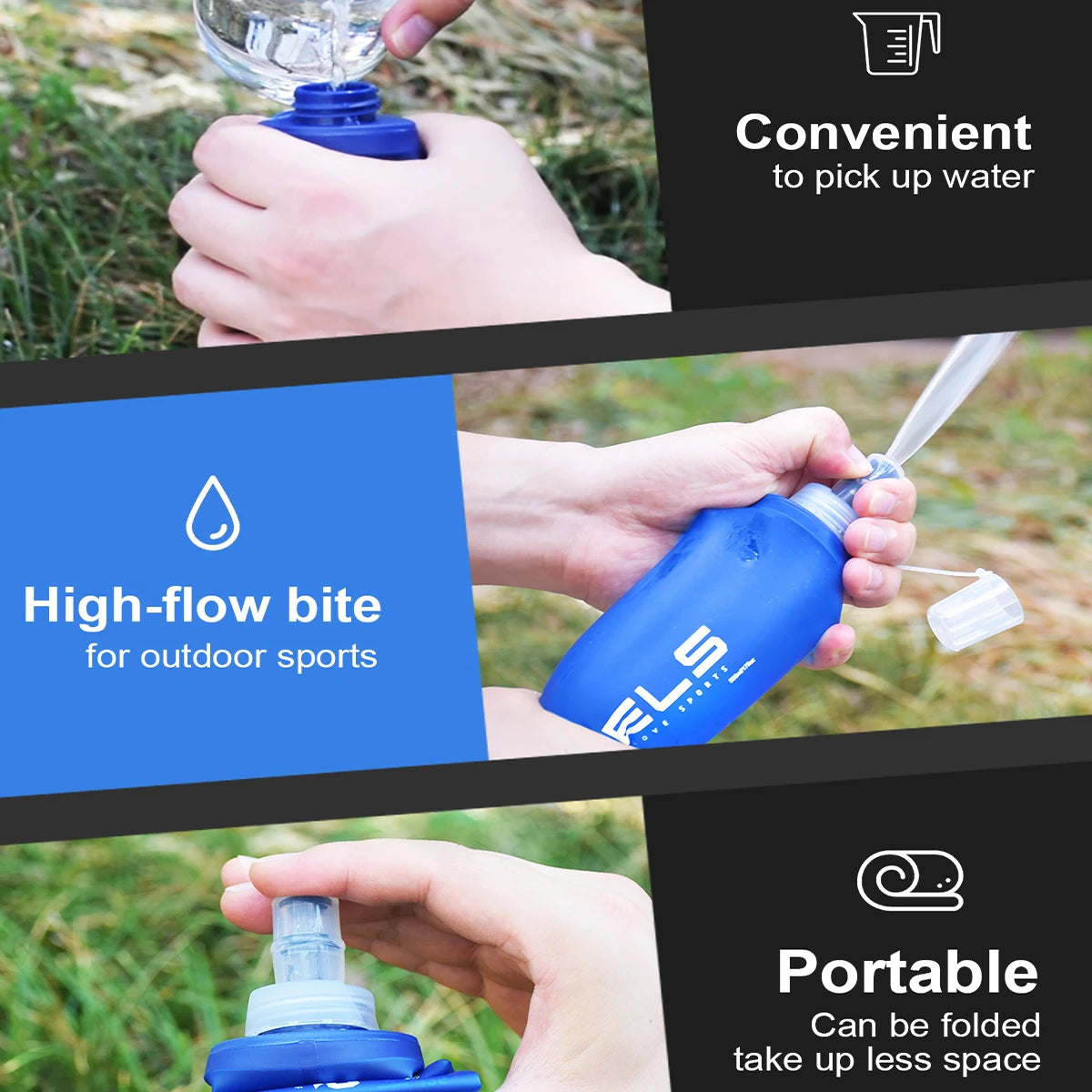 WRELS Collapsible Soft Water Bottle Running Hydration Flask Sport Bag