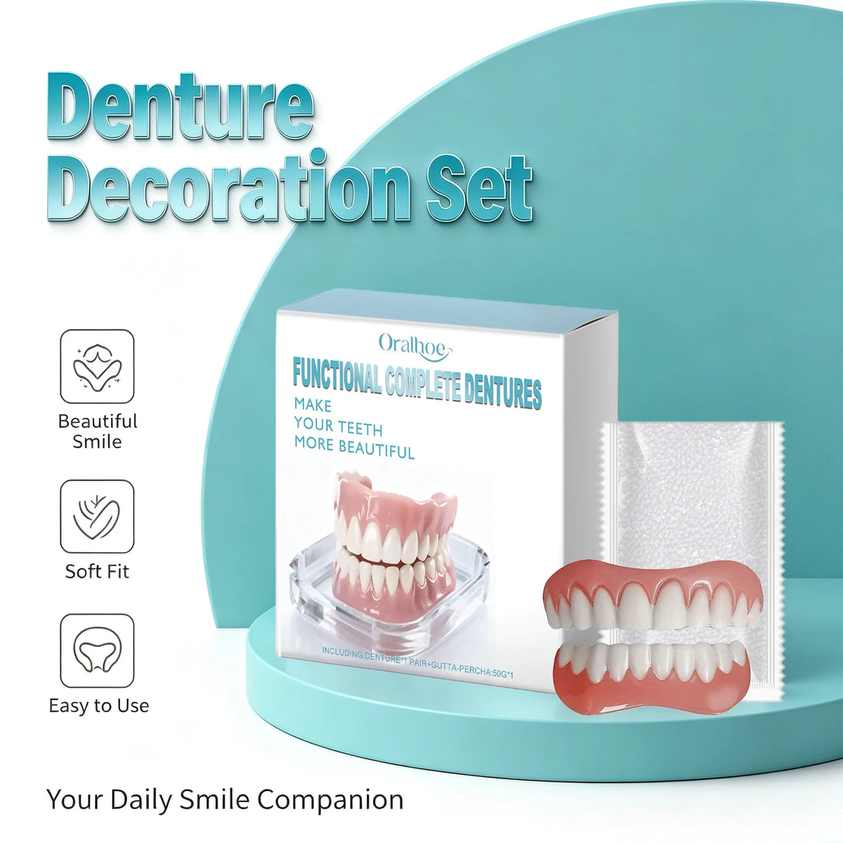 Oralhoe Cosmetic Denture Set Upper and Lower False Teeth