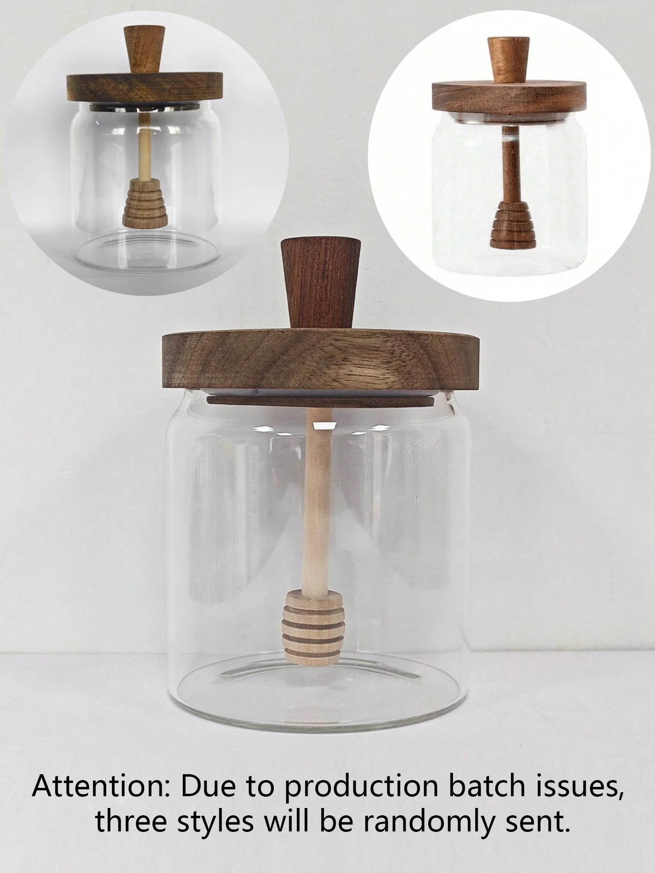 Glass Honey Jar with Wooden Dipper and Lid Syrup Storage Container - 6