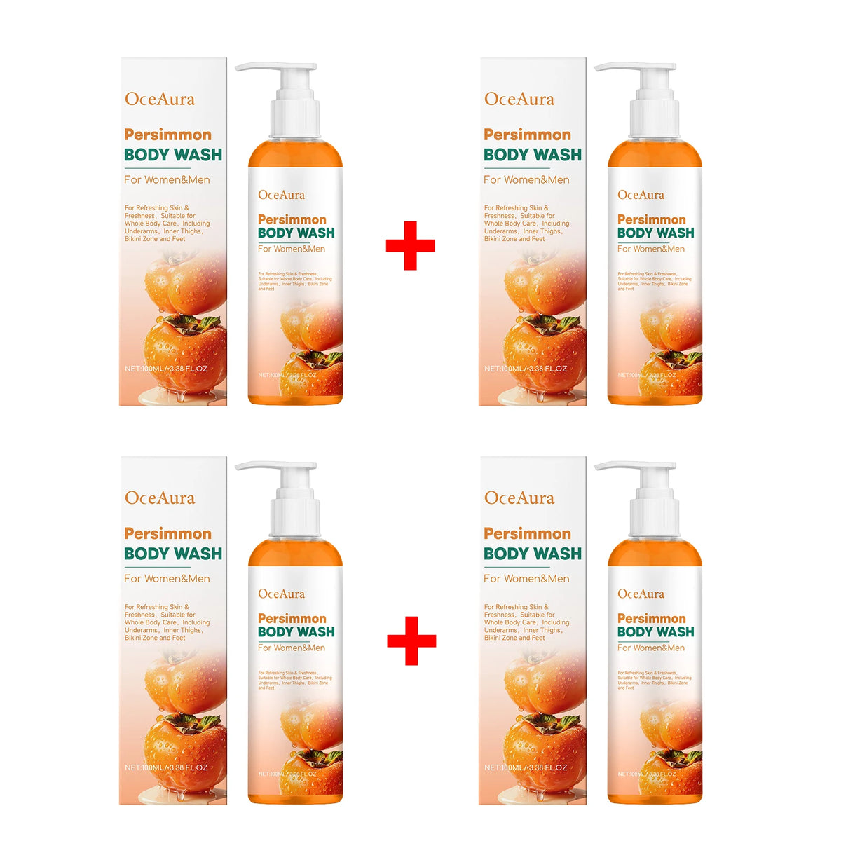 Persimmon Body Wash Sweat Odor Eliminating Natural Deodorizing Shower Gel