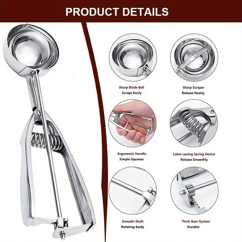 3pc Stainless Steel Ice Cream Scoop Set Trigger Cookie Dough Baller