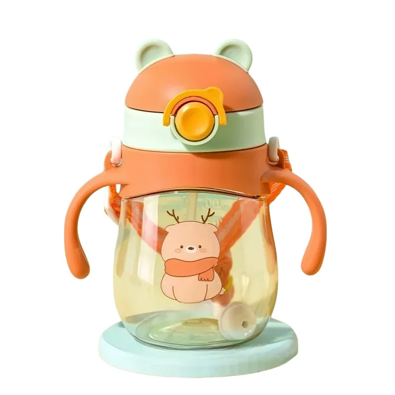 410ml Kids Water Bottle Anti Choking Straw Cup with Handle and Strap