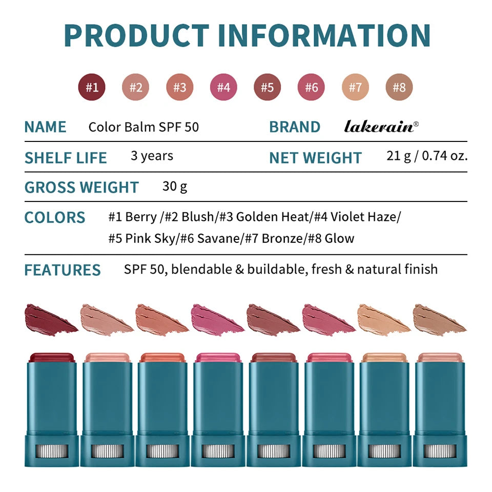SPF 50 Blush Balm Stick Hydrating Sunscreen Makeup