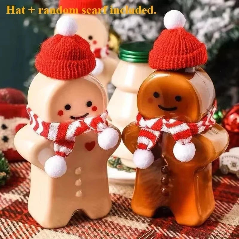 Christmas Gingerbread Man Water Bottle Portable Milk Tea Jar 2 4 Pack