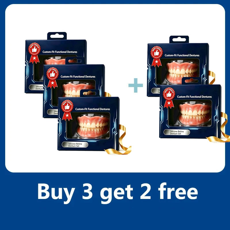 Silicone Dentures Adjustable Cosmetic Teeth & Reusable Smile Set - 12
