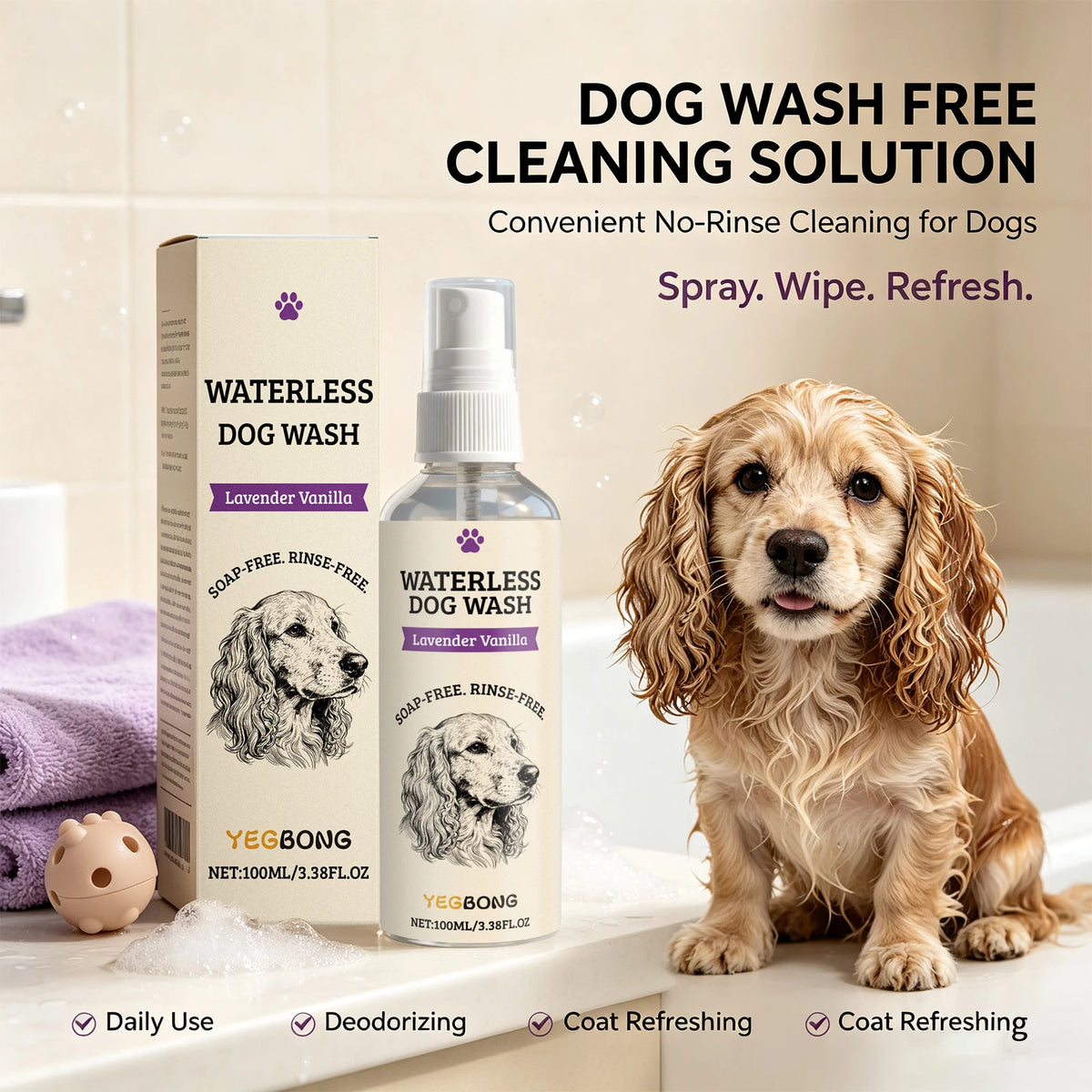 Waterless Dog Shampoo Spray Foaming Dry Bath Pet Cleaning