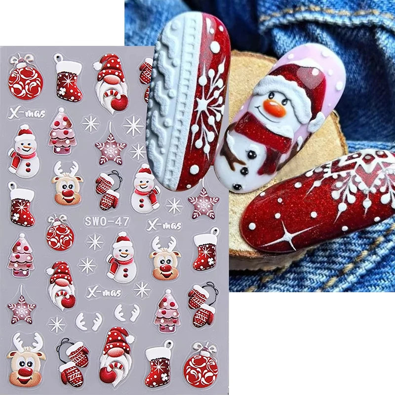 Christmas Nail Stickers Cartoon Snowman Decals Manicure Art - 5