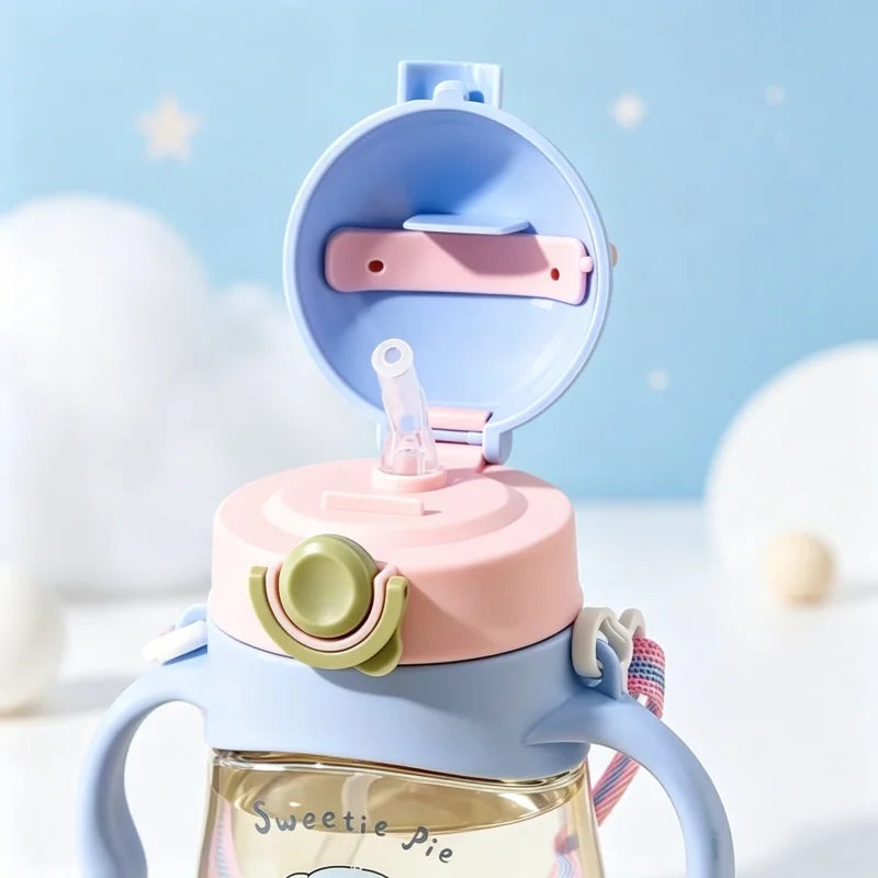 410ml Kids Water Bottle Anti Choking Straw Cup with Handle and Strap - 6