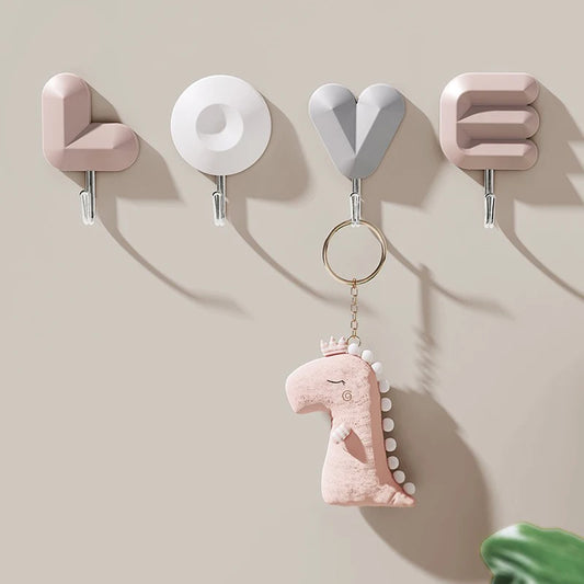 LOVE Letter Adhesive Wall Hooks Decorative No Punch Door Hangers
