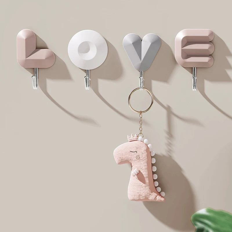 LOVE Letter Adhesive Wall Hooks Decorative No Punch Door Hangers - 8