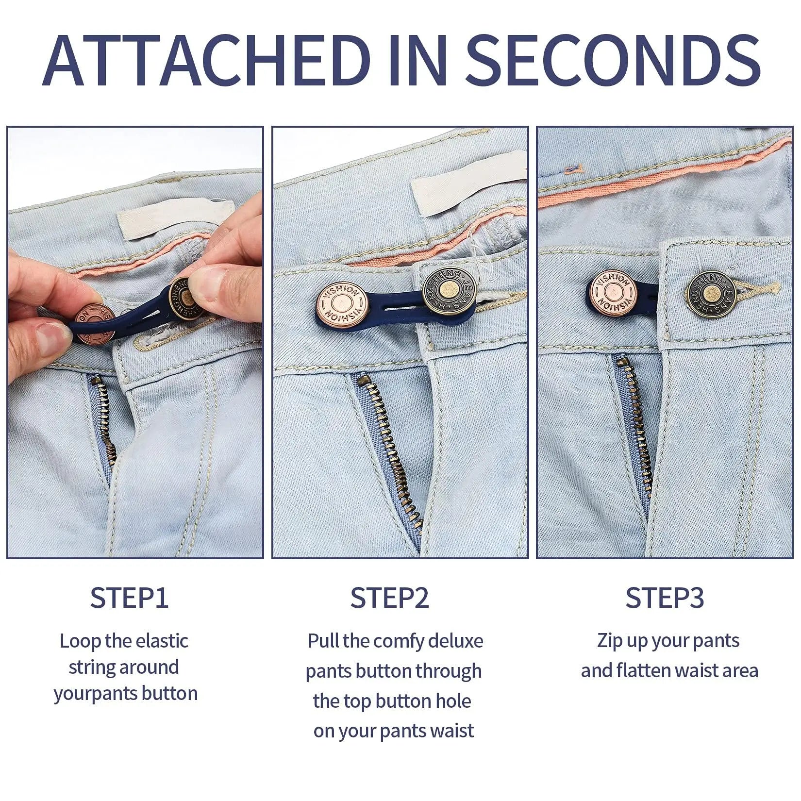 Adjustable Pants Waist Extender Button Retractable Jeans Waistband Clip - 8