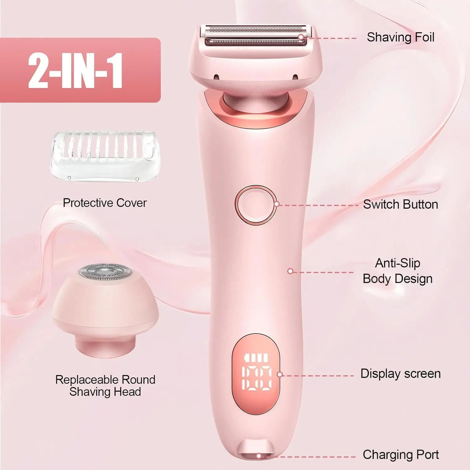 2 in 1 Women Electric Shaver Dual Head Bikini Trimmer Hair Remover - 2