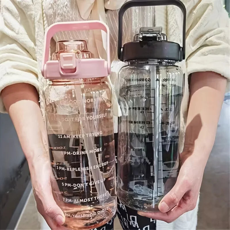 2000ml Large Sports Water Bottle BPA Free Leak Proof Jug with Straw
