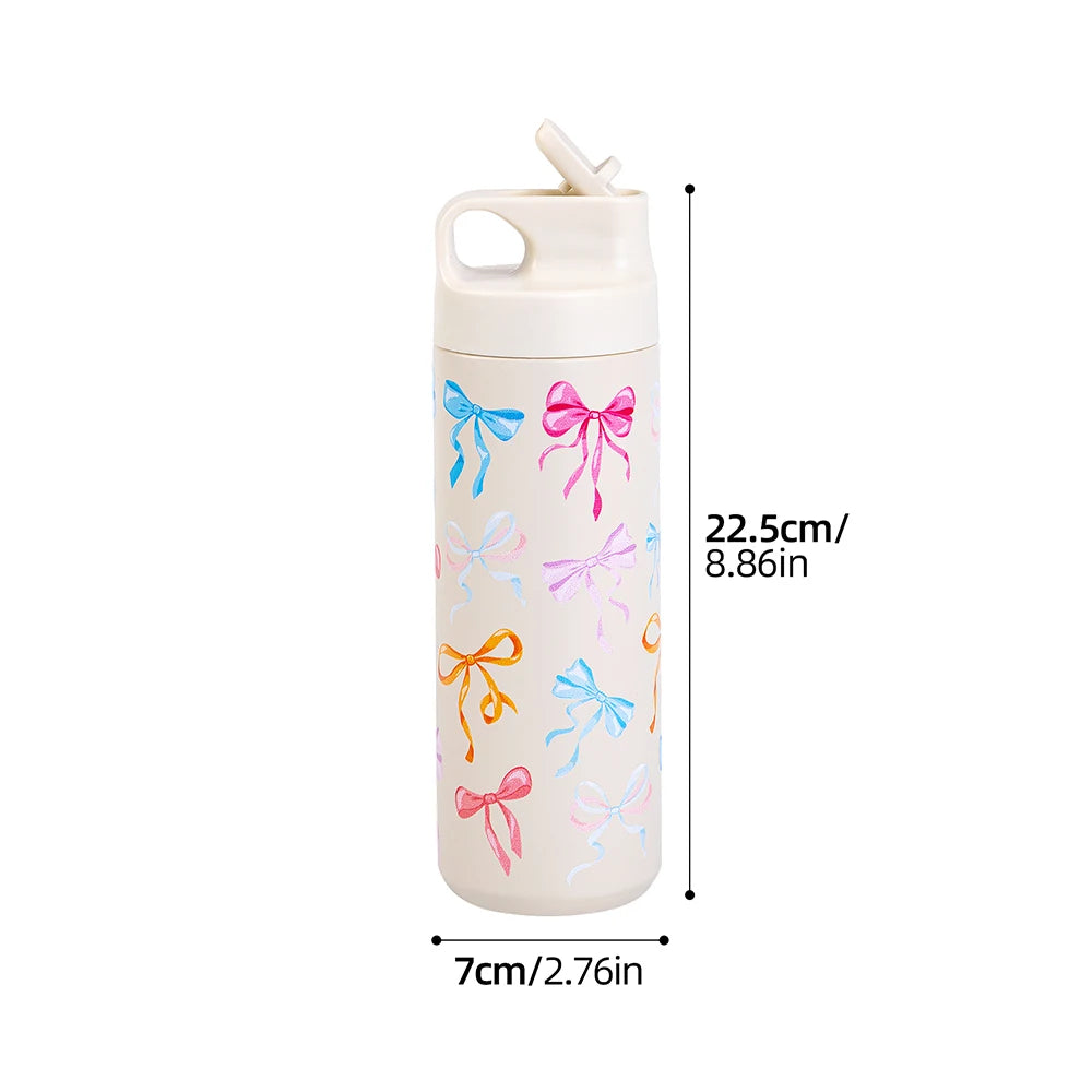 500ml Bow Print Insulated Stainless Steel Tumbler Cup with Straw - 5
