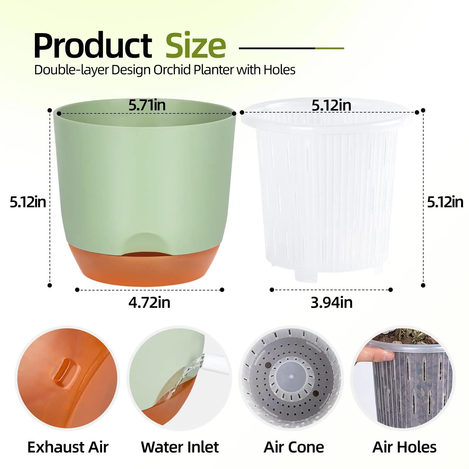 YOCITY Self Watering Orchid Pot Clear Inner Planter with Drainage Holes - 2