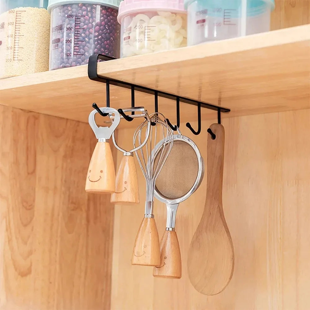 Under Cabinet Mug Holder 6 Hook Kitchen Storage Rack Organizer Hanger - 2