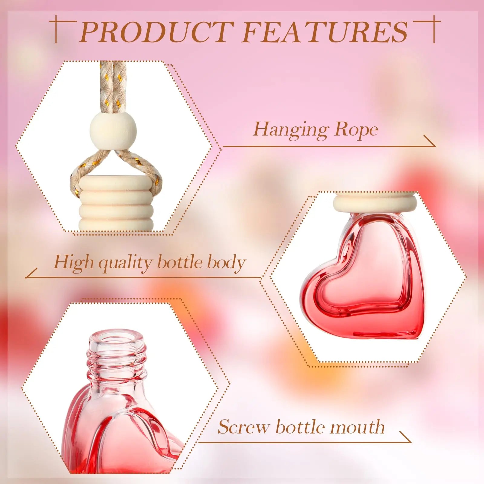 Heart Shaped Car Perfume Bottle Hanging Essential Oil Diffuser Ornament - 6