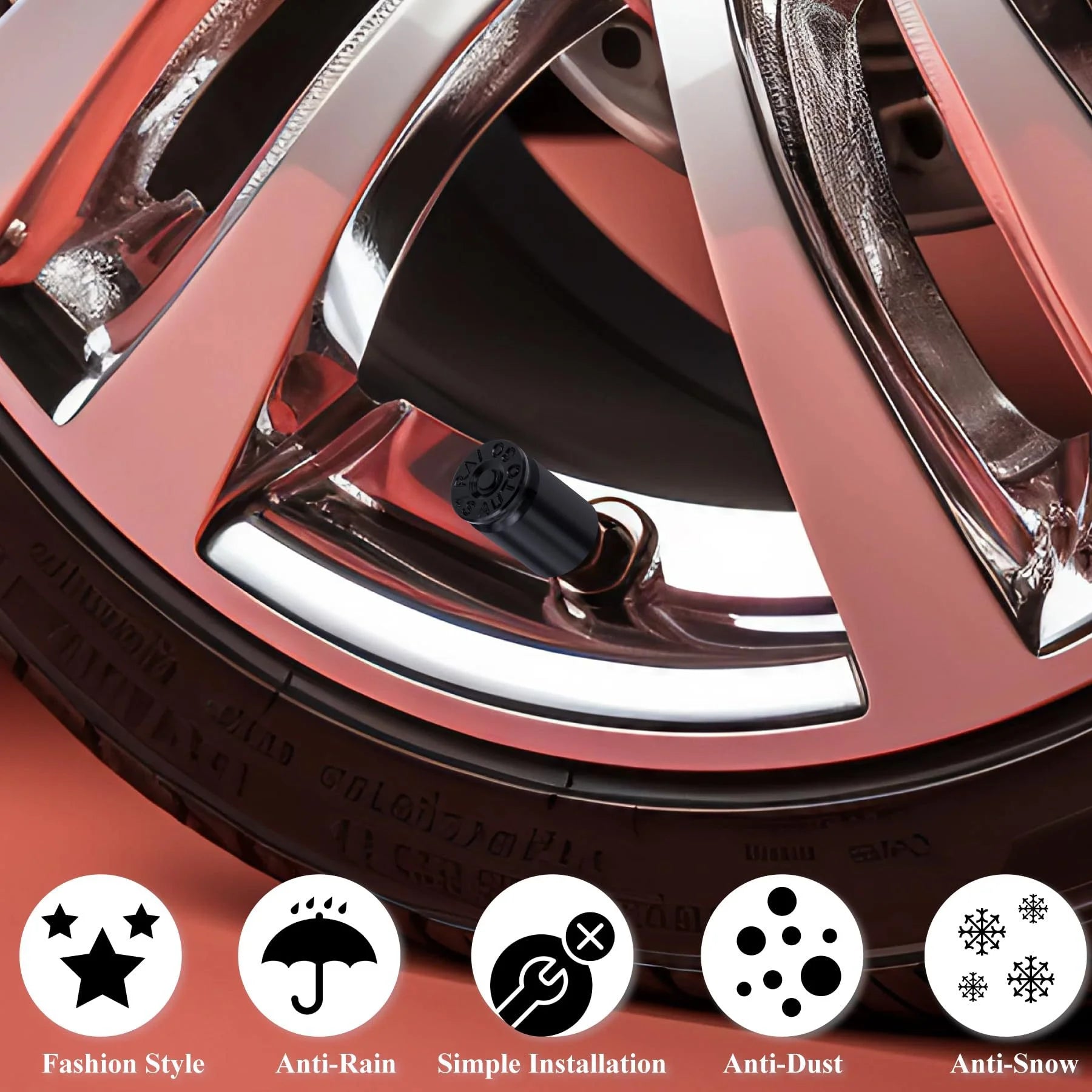 4PCS Bullet Valve Stem Caps Aluminum Tire Air Caps for Car Truck Bike - 5