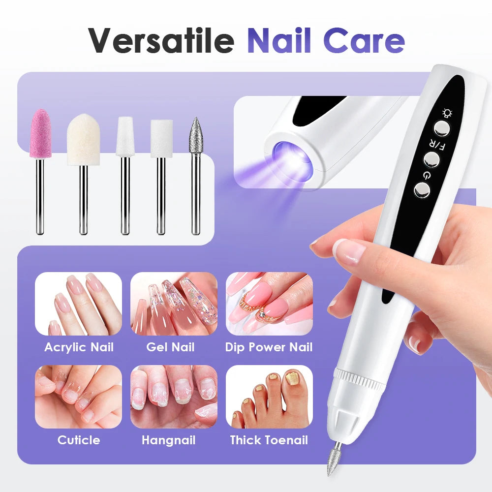 Cordless 2-in-1 Electric Nail Drill and UV Lamp Manicure File Set - 4