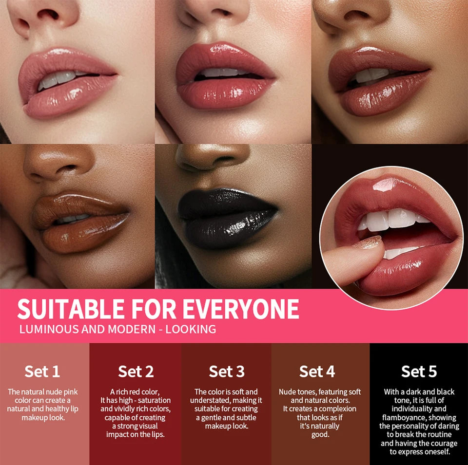 Matte Lipstick Lip Gloss Set Waterproof Nude Red Lip Liner Kit - 12