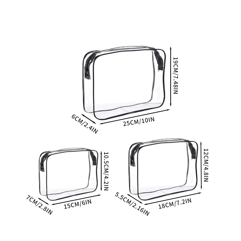 Clear Travel Toiletry Bag Set Waterproof Cosmetic Organizer with Zipper - 6