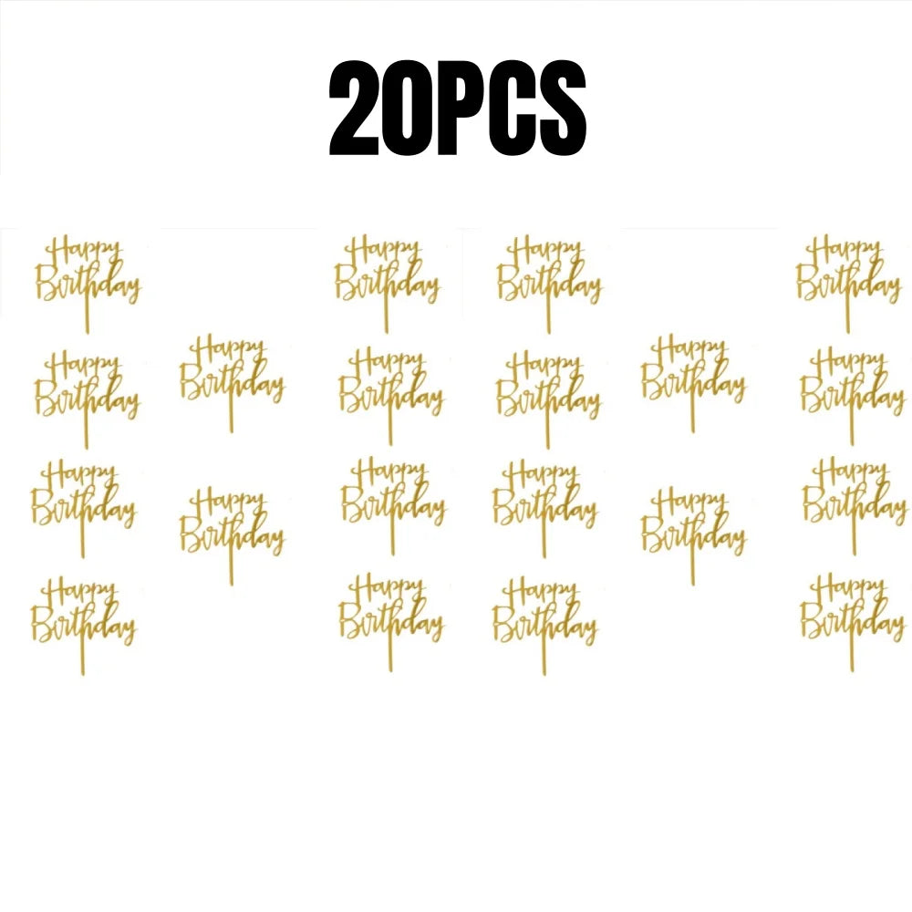 Happy Birthday Cake Topper Set Acrylic Party Dessert Decoration Supplies