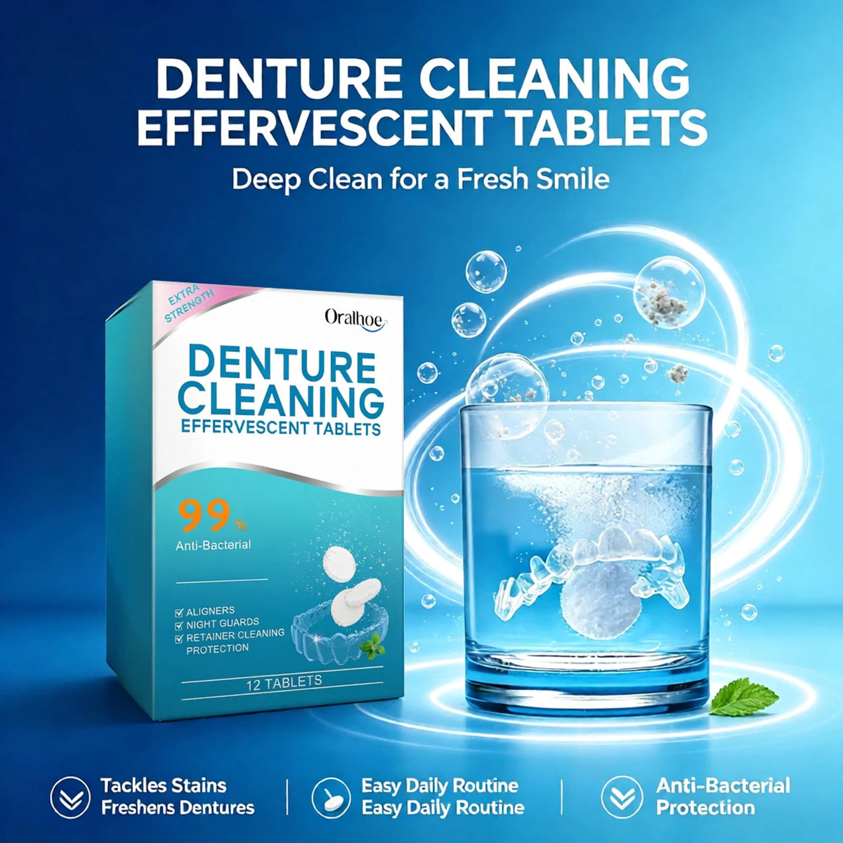 Denture Cleaning Effervescent Tablets Plaque Remover Care Cleaner