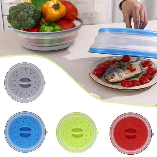 Collapsible Microwave Splatter Cover and Food Strainer Lid