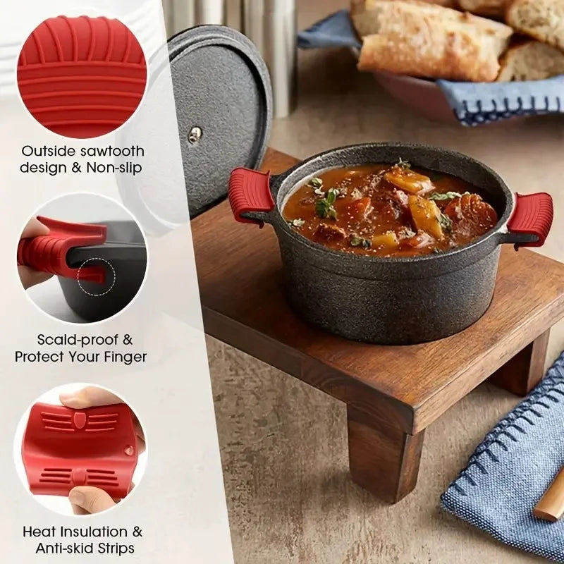 2 Pcs Silicone Hot Handle Holder Heat Resistant Skillet Pot Grips - 3