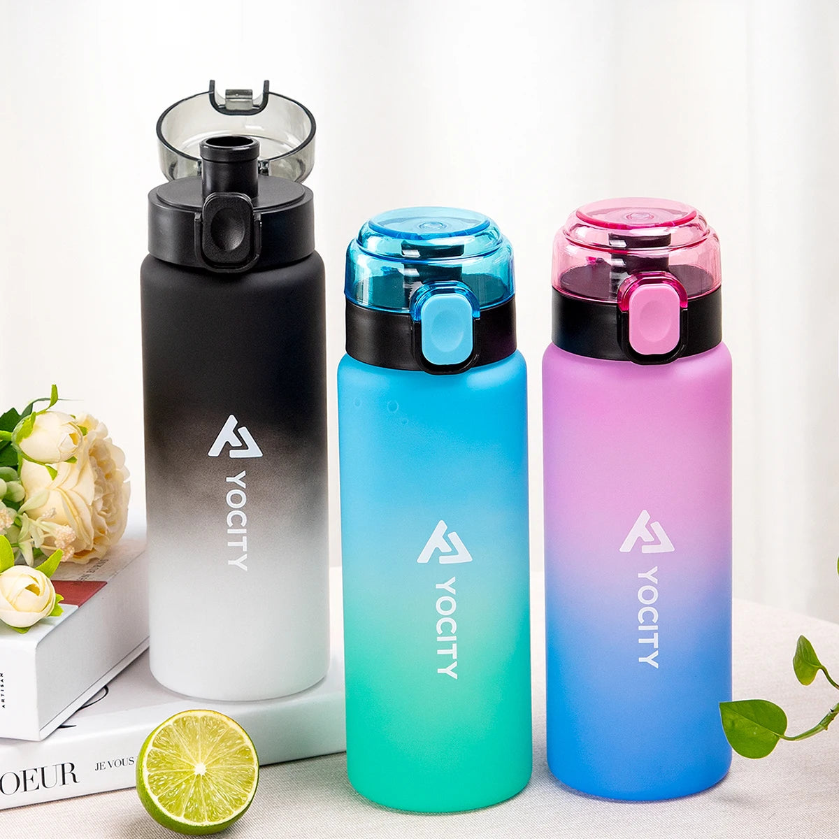 750ml Frosted Gradient Water Bottle Portable Sports Gym Drink Cup - 1