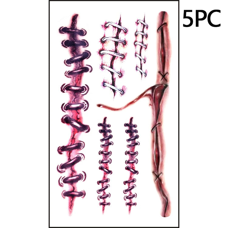 Halloween Scar Tattoos Realistic Blood Clot Makeup Stickers for Cosplay - 9